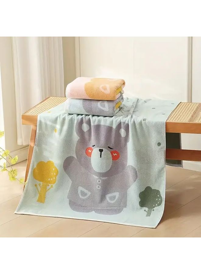 1pc Light Blue Cotton Bath Towel 27.56x55.12 Inch Cute Cartoon Bear Design Super Absorbent Soft Towel for Bathroom Home Leisure Pool - Image 1