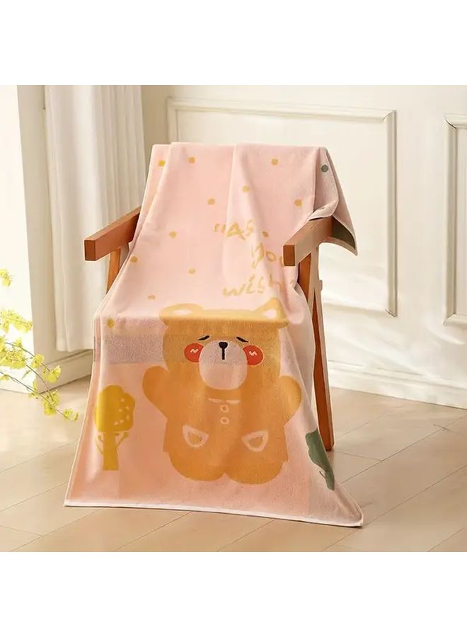1pc Light Blue Cotton Bath Towel 27.56x55.12 Inch Cute Cartoon Bear Design Super Absorbent Soft Towel for Bathroom Home Leisure Pool - Image 4