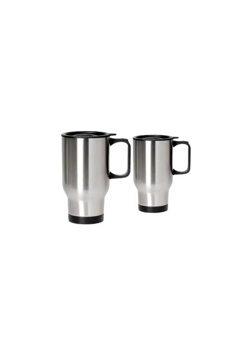 Kalon Stainless Steel Travel Mugs Travel Car Mug Sublimation Double Wall Vacuum  Water Bottle Car steel coffee mugs Set OF 2 SILVER  - Image 1
