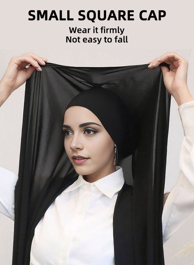 LAVEN Women'S Chiffon Headscarf Pleated Bottoming Inner Hat Set, Solid Color Soft Chiffon Scarf Convenient And Fashionable Simple Headscarf, Casual Four Seasons Headscarf Black - Image 3