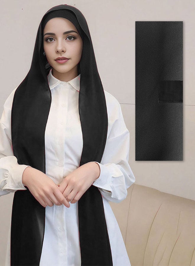 Women'S Chiffon Headscarf Pleated Bottoming Inner Hat Set, Solid Color Soft Chiffon Scarf Convenient And Fashionable Simple Headscarf, Casual Four Seasons Headscarf Black