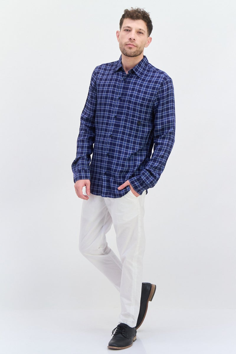 Scotch & Soda Men Relaxed Fit Long Sleeves Checkered Casual Shirt, Navy Combo - Image 2