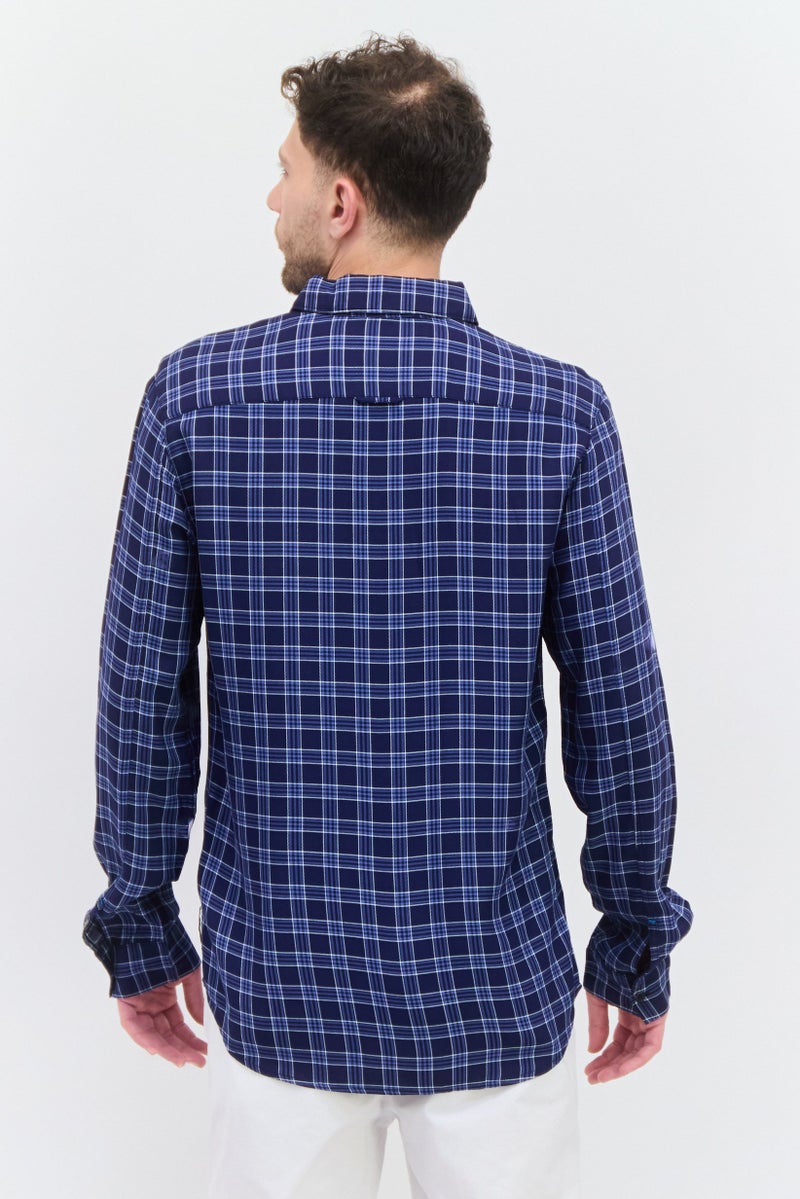 Scotch & Soda Men Relaxed Fit Long Sleeves Checkered Casual Shirt, Navy Combo - Image 4