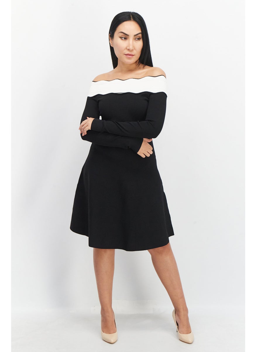 Women Solid Midi Dress, Black/White - pzsku/Z04016933C2D0752CAE11Z/45/_/1728398625/79ef260a-9d89-45b9-b356-d2742f43a4d3