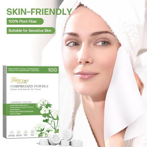 Fancyou Thickened Compressed Towel Tablets 100 Pcs, Ultra-Soft & Portable Disposable Facial Towels, Mini Coin Quick-Expand Washcloths for Daily Cleansing, Travel, Gym, Camping & Sensitive Skin Care - Image 4