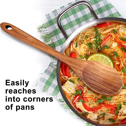 Renawe 14 Inch Large Wooden Spoon for Cooking Utensil Mixing Spoons Baking Serving Wood Spoon Big Non Stick Spatula Long Handle Kitchen Utensils Stirring Cooking Spoon Non Toxic Kitchen Tools Accessories - Image 2