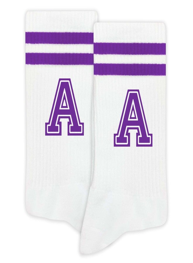 SSQBZU Striped Initial Socks with the Letter ‘A’ in Purple, Socks for Adult, Teens, Men&Women, Gifts for Friends, Family, etc., Gifts for Birthday, Back to School, Graduation, Christmas.(199) - Image 1