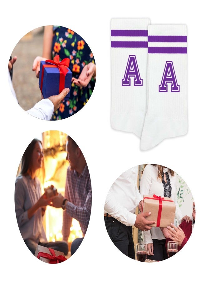 SSQBZU Striped Initial Socks with the Letter ‘A’ in Purple, Socks for Adult, Teens, Men&Women, Gifts for Friends, Family, etc., Gifts for Birthday, Back to School, Graduation, Christmas.(199) - Image 5