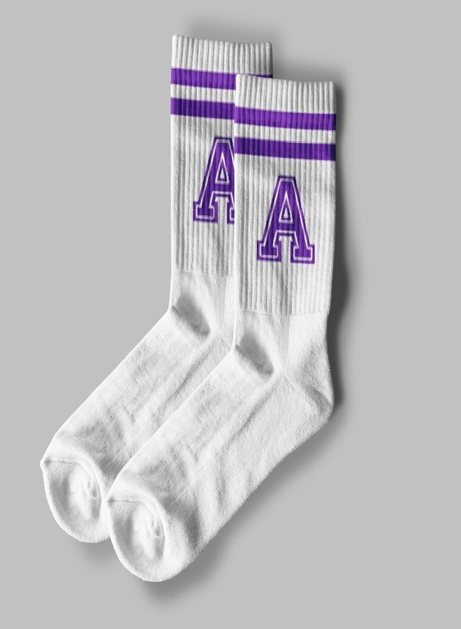 SSQBZU Striped Initial Socks with the Letter ‘A’ in Purple, Socks for Adult, Teens, Men&Women, Gifts for Friends, Family, etc., Gifts for Birthday, Back to School, Graduation, Christmas.(199) - Image 2