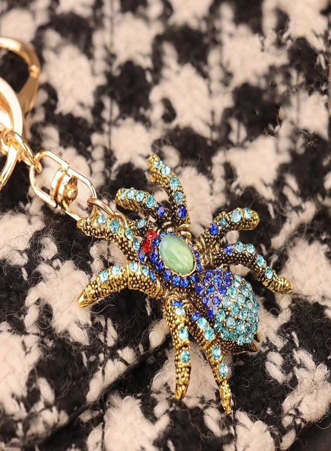 kcrygogo Antique Alloy Blue Diamond-Inlaid Spider Keychain - Fashionable Animal Pendant, Unique Accessory,Party Favors,Gift for Friends - Image 3