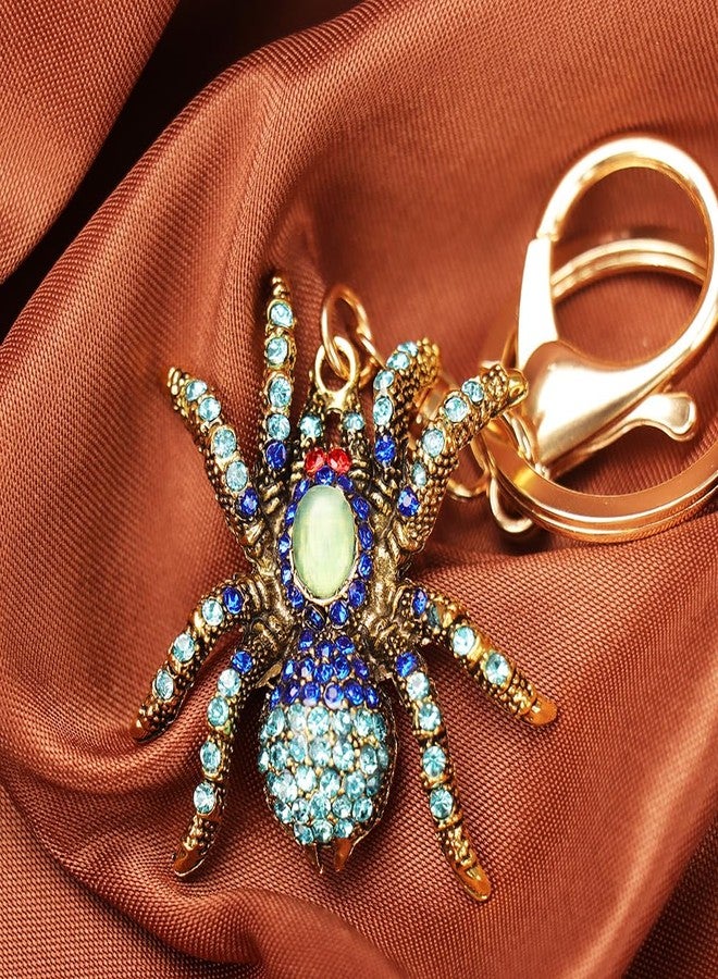 kcrygogo Antique Alloy Blue Diamond-Inlaid Spider Keychain - Fashionable Animal Pendant, Unique Accessory,Party Favors,Gift for Friends - Image 2