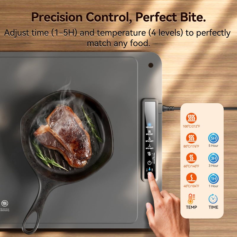 DIGIX Food Warming Mat Extra Large, XXL 36"x16", Warming Mat For Food, Food Warmer Chafing Dishes, Portable Food Warmers Trays for Parties Buffet, 4 Level Temp, 3 Timer Settings (Grey) - Image 4
