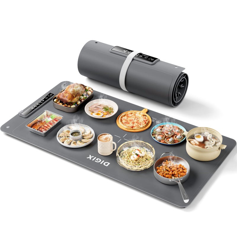 DIGIX Food Warming Mat Extra Large, XXL 36"x16", Warming Mat For Food, Food Warmer Chafing Dishes, Portable Food Warmers Trays for Parties Buffet, 4 Level Temp, 3 Timer Settings (Grey) - Image 1