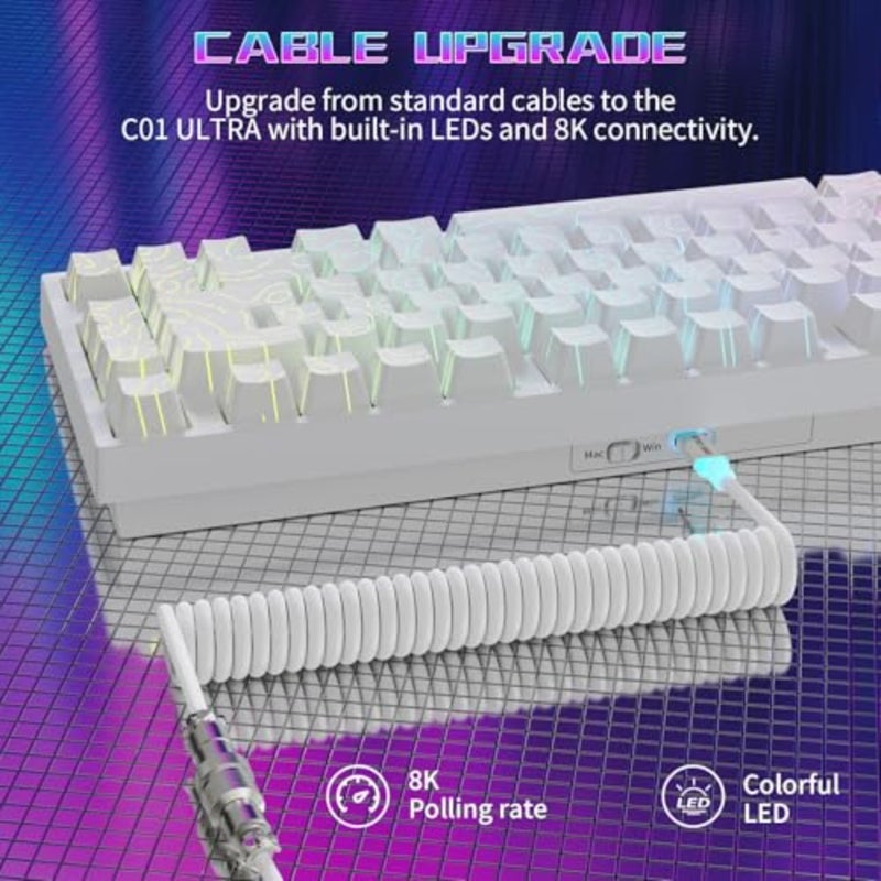 لوحة مفاتيح سلكية للألعاب R82 HE 75 للرياضات الإلكترونية، وأغطية مفاتيح PBT، ومخطط أبيض، ومفتاح مغناطيسي مع معدل اقتراع 8000 هرتز ودقة فائقة 0.01 مم RT - Image 5