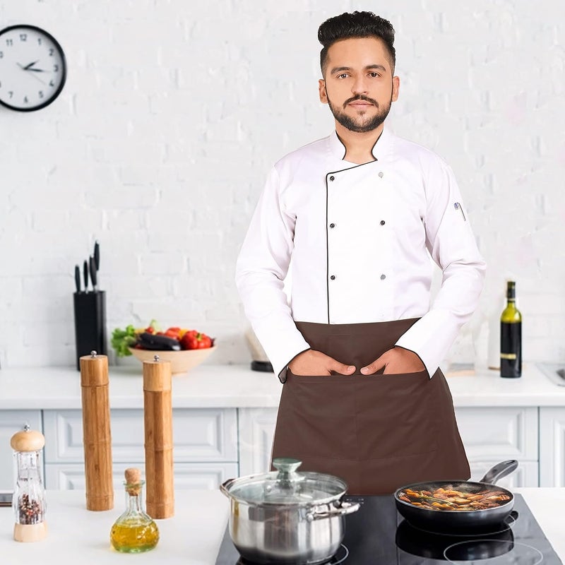 YANEK Kitchen Short Apron | Unisex | Chef Kitchen Adjustable Bib Apron with Pockets & Adjustable Tie Rope | For Home, Restaurant, Café, Hotel, Bakery, Salon - Image 3