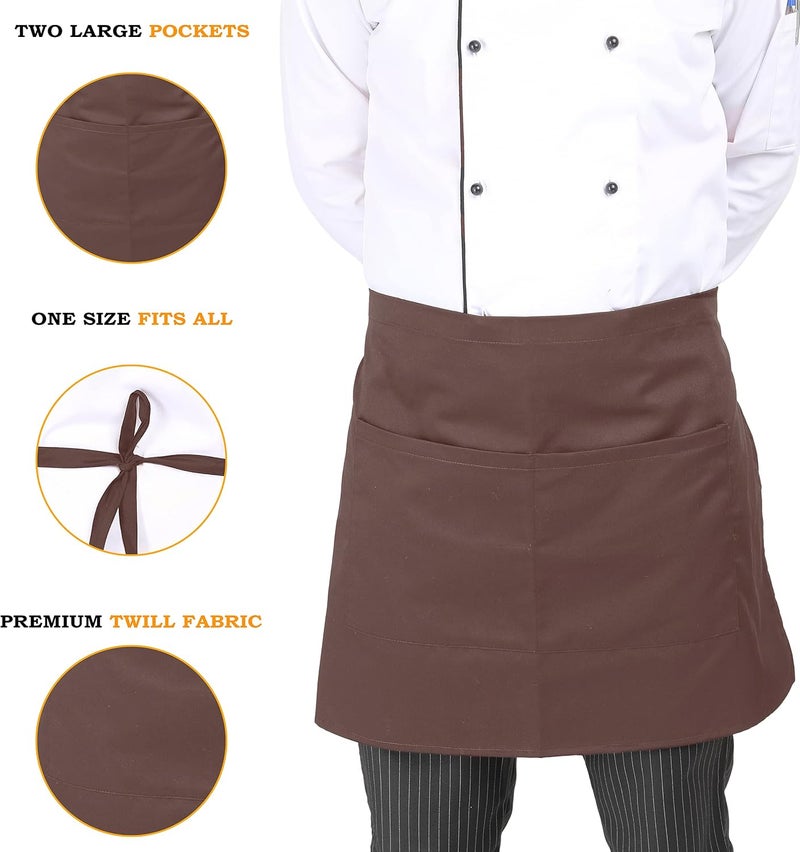 YANEK Kitchen Short Apron | Unisex | Chef Kitchen Adjustable Bib Apron with Pockets & Adjustable Tie Rope | For Home, Restaurant, Café, Hotel, Bakery, Salon - Image 2