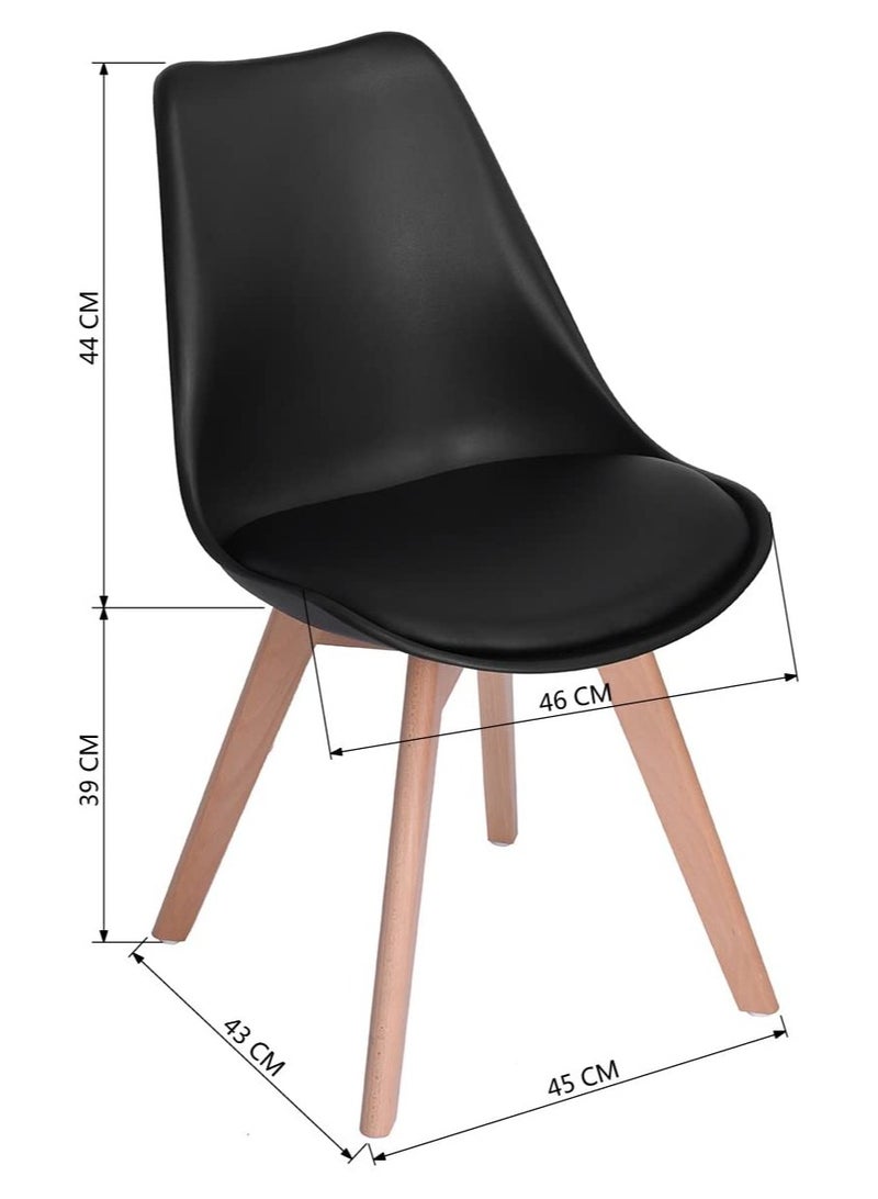 AL WADI FURNITURE Set of 4 Mid Century Modern Upholstered Dining Chairs - Beech Wood Legs, Soft Padded Shell, Tulip Design for Dining Room, Living Room, Bedroom, Kitchen - Black and Beech - Image 2