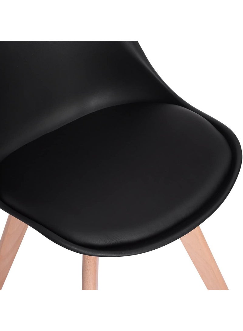 AL WADI FURNITURE Set of 4 Mid Century Modern Upholstered Dining Chairs - Beech Wood Legs, Soft Padded Shell, Tulip Design for Dining Room, Living Room, Bedroom, Kitchen - Black and Beech - Image 3