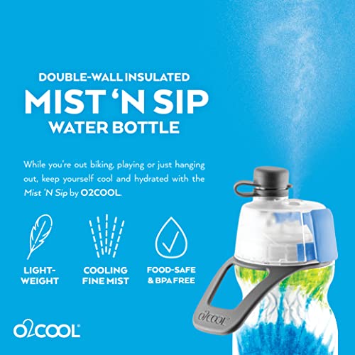 O2COOL Mist 'N Sip Misting Water Bottle 2-in-1 Mist And Sip Function With No Leak Pull Top Spout Reusable Sports Water Bottle - 20 oz (Tie Dye Blue) - Image 4