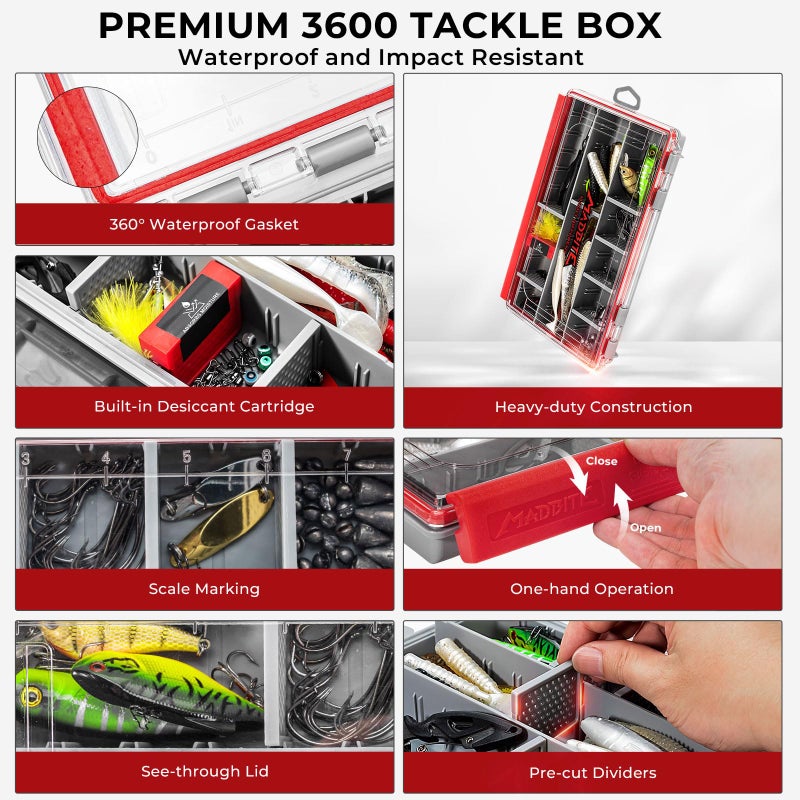 MadBite by KastKing 143pcs Freshwater Fishing Lure Kit, Includes Crankbaits, Poppers, Spinners, Hooks, Weights, and Other Fishing Accessories, Bass/Panfish Tackle Kit with 3600 Tackle Box and Pliers - Image 3