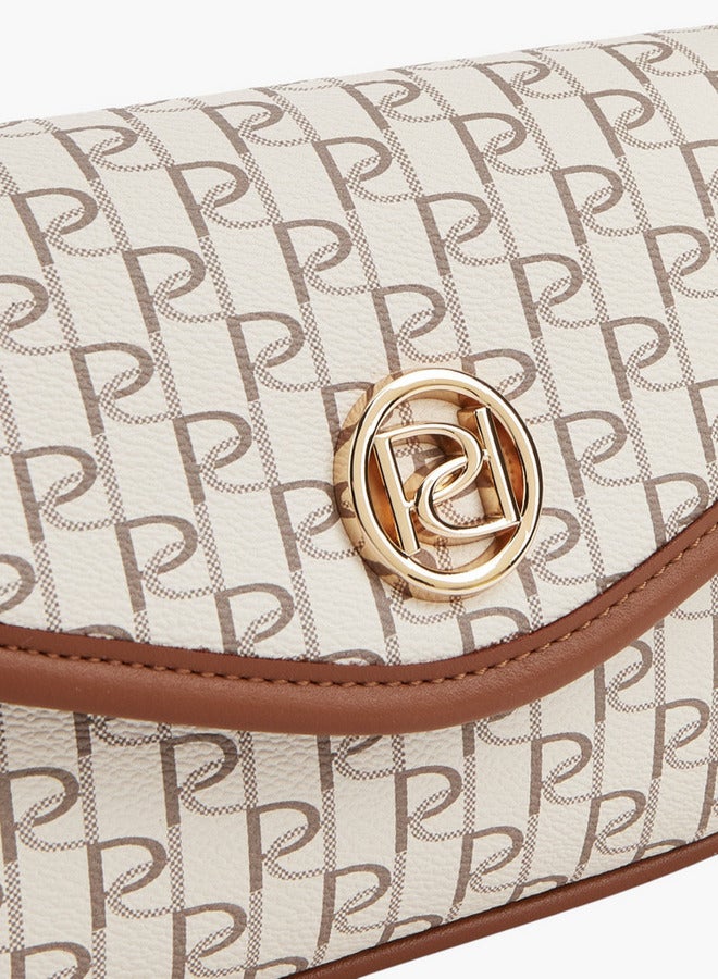 Paprika Monogram Print Crossbody Bag with Button Closure and Adjustable Strap  - Image 4