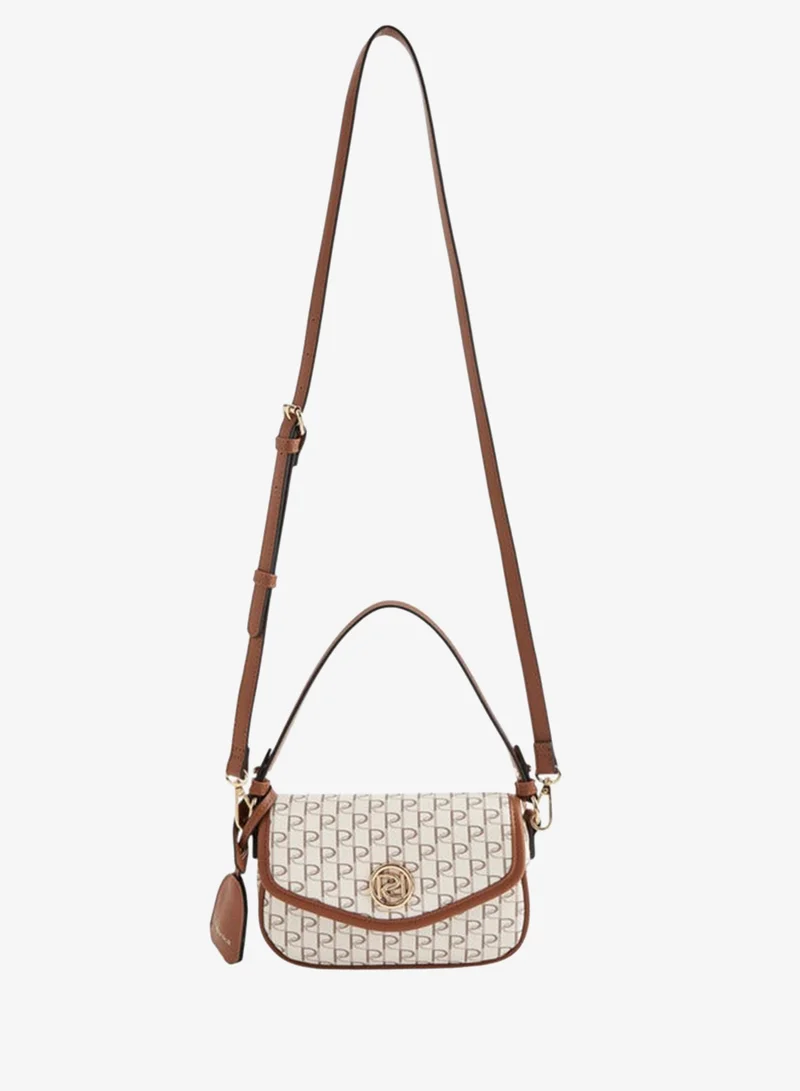 Paprika  Monogram Print Crossbody Bag with Button Closure and Adjustable Strap for Women | Best Price UAE