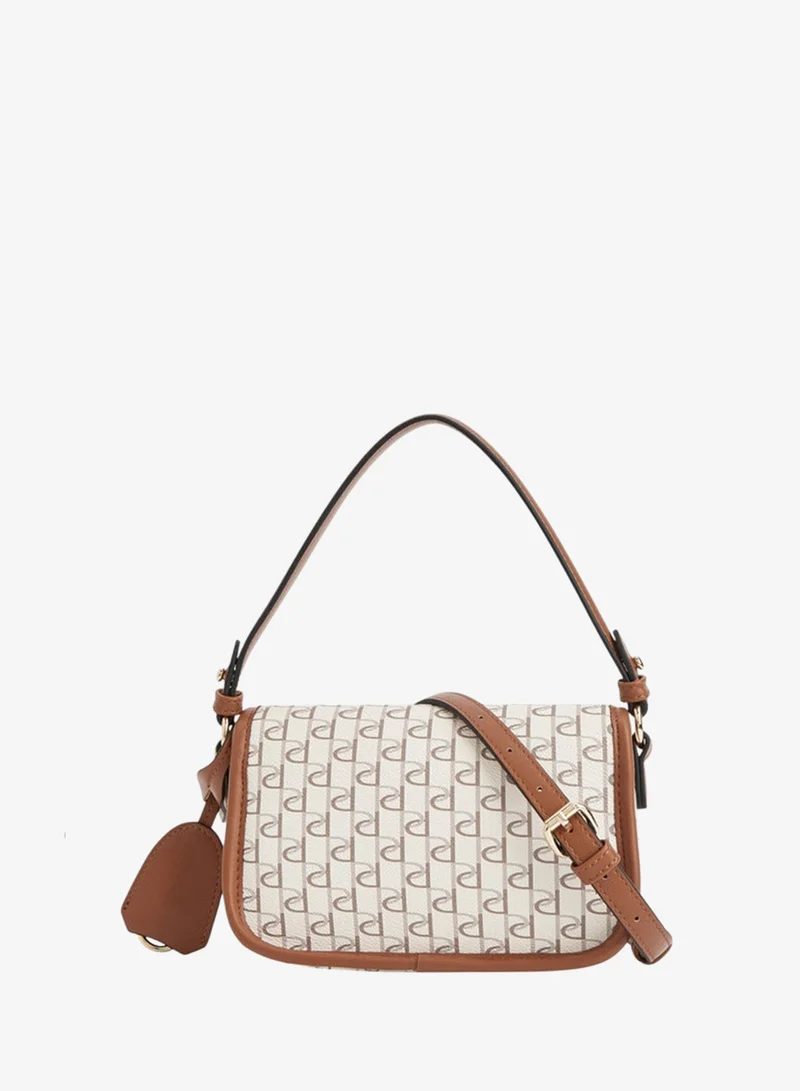 Paprika Monogram Print Crossbody Bag with Button Closure and Adjustable Strap