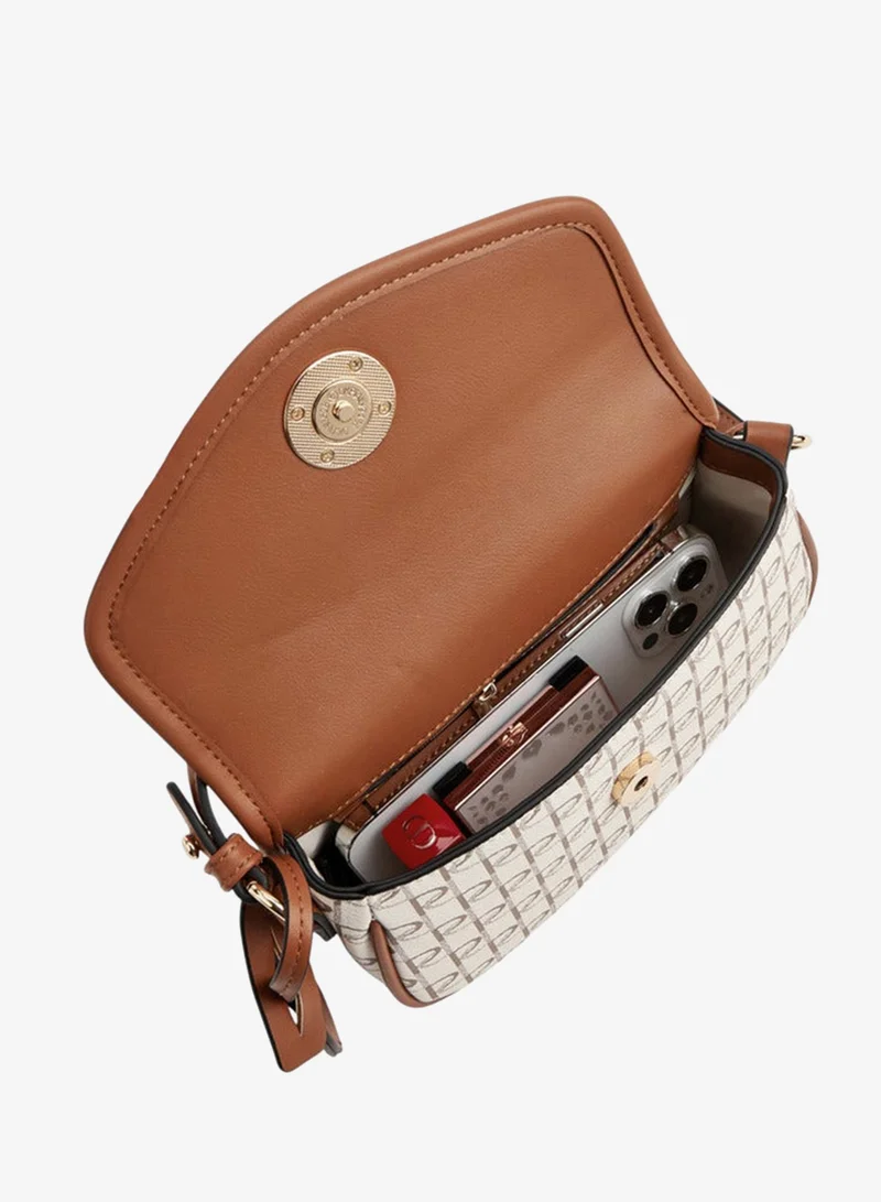 Paprika  Monogram Print Crossbody Bag with Button Closure and Adjustable Strap for Women | Best Price UAE