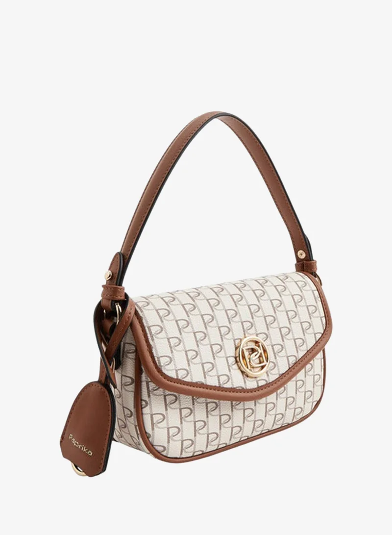 Paprika  Monogram Print Crossbody Bag with Button Closure and Adjustable Strap for Women | Best Price UAE