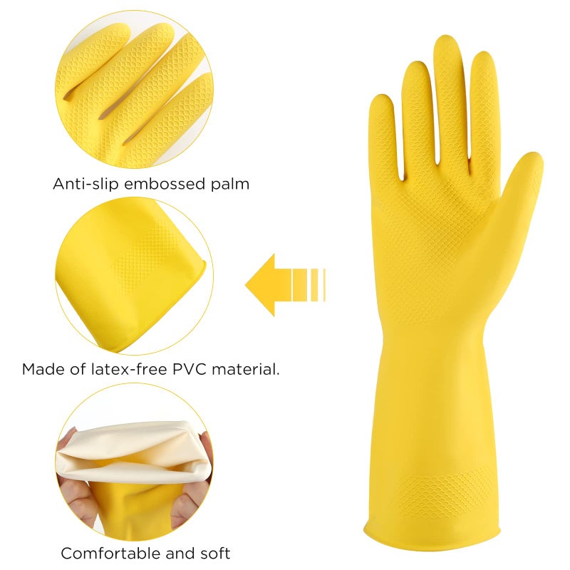 IUCGE Rubber cleaning gloves yellow 3 Pairs for Household,Reuseable dishwashing gloves for Kitchen.(3,Large) - Image 3