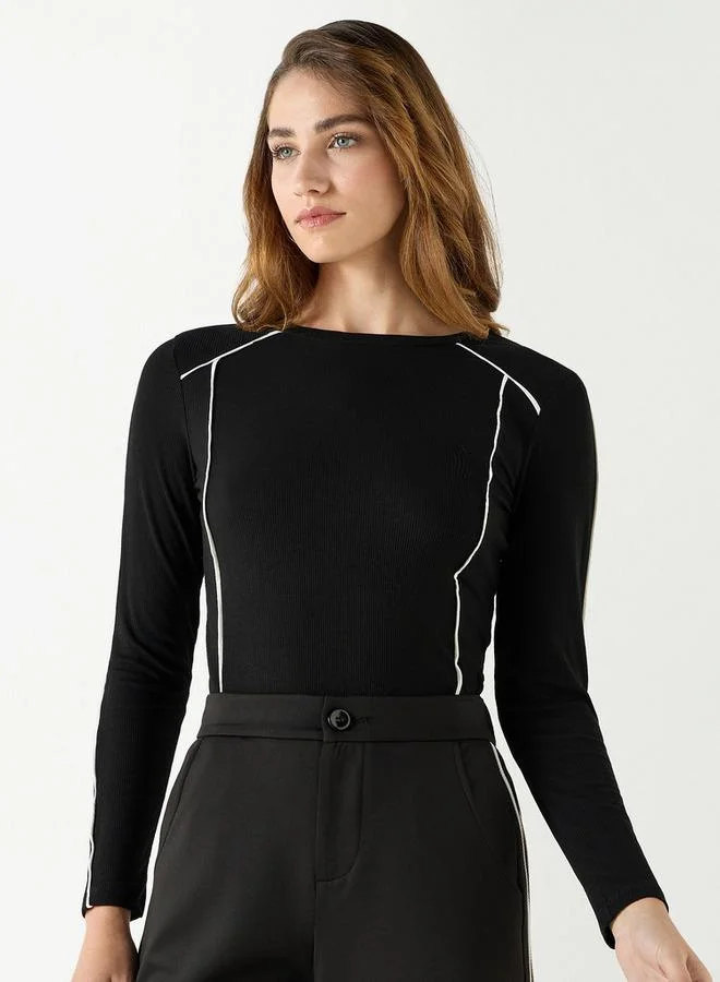 2Xtremz 2Xtremz Ribbed Sweater with Piping Detail and Long Sleeves