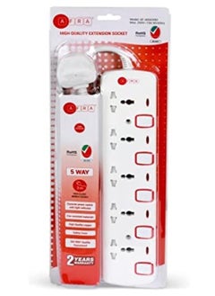 Generic Japan Universal Extension Cord – 5-Way 3M Power Strip with Shockproof Design and 5 Universal Sockets (250V, White)  - Image 1