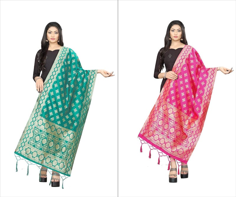 JENNY DESIGNER طرحة/شوني تقليدية مطبوعة من حرير بناراسي للنساء - Image 3