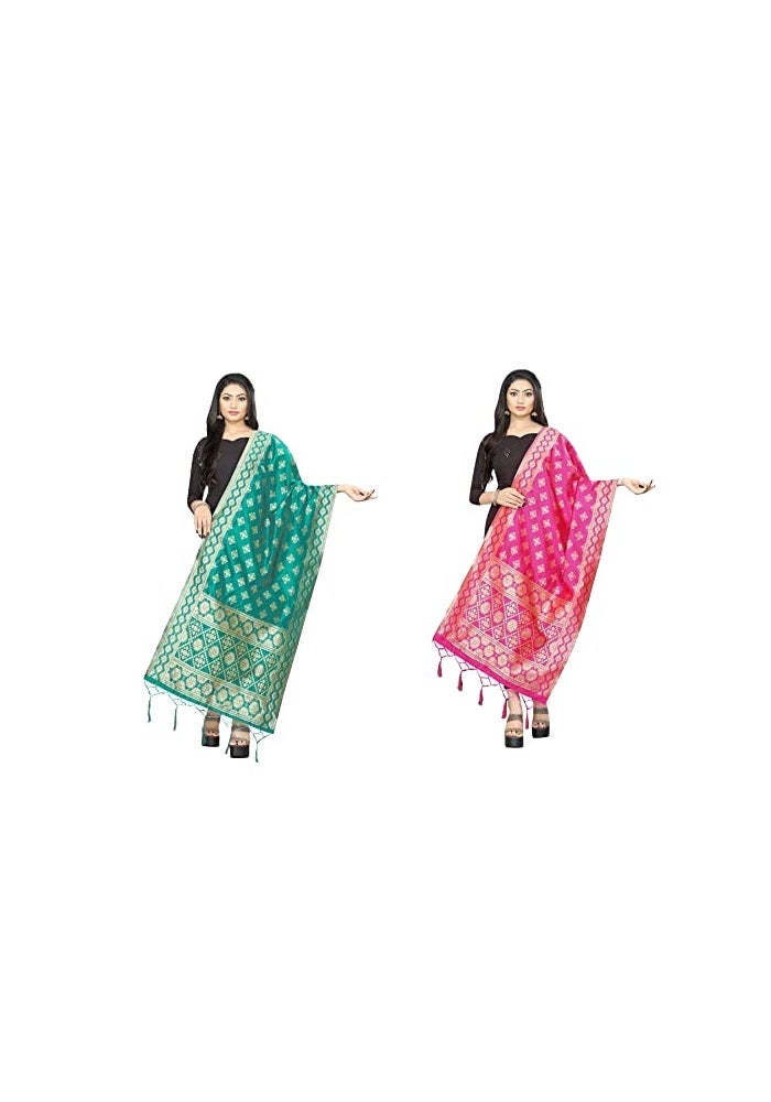 JENNY DESIGNER طرحة/شوني تقليدية مطبوعة من حرير بناراسي للنساء - Image 1