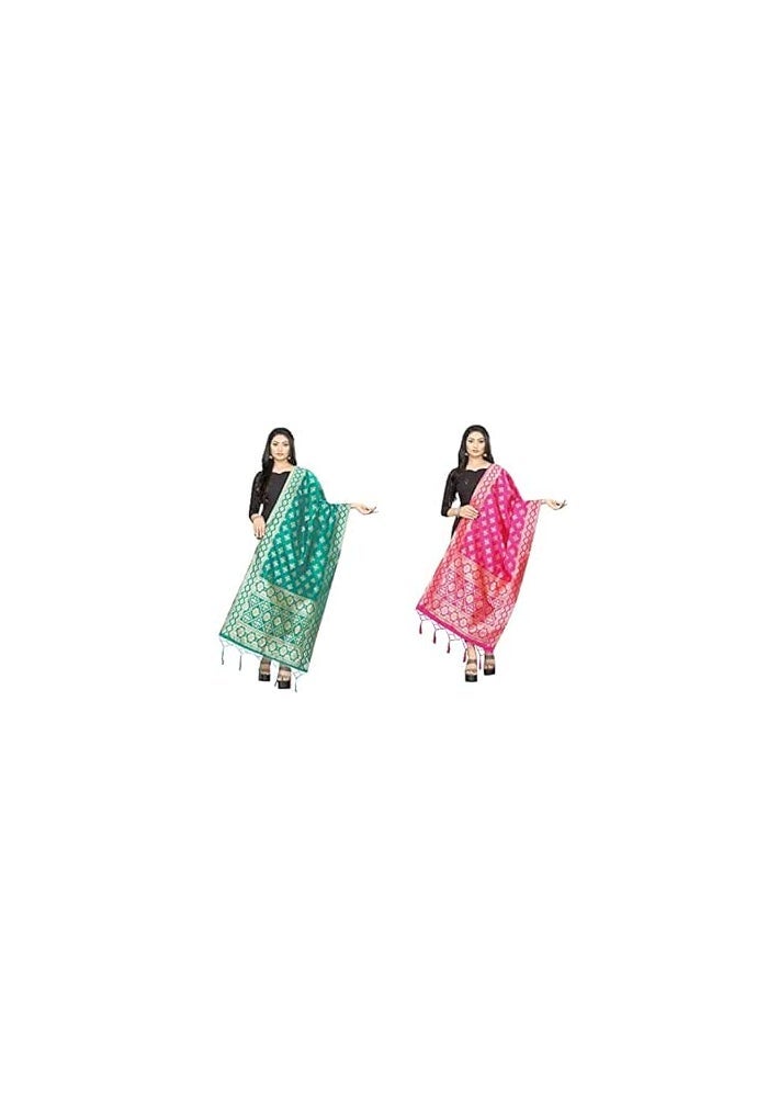 JENNY DESIGNER طرحة/شوني تقليدية مطبوعة من حرير بناراسي للنساء - Image 4