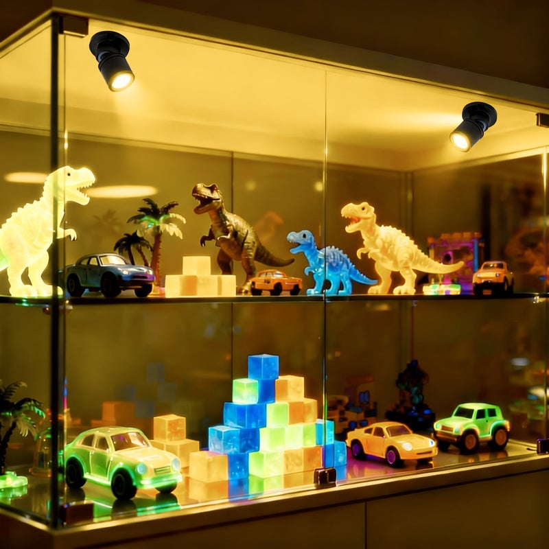 USB LED سبوت لايت عرض فضي برأسين مع مفتاح تشغيل/إيقاف، سلك بطول 157 بوصة، إضاءة دافئة 3000 كلفن، إضاءة صغيرة مميزة لخزائن العرض والأثريات والتماثيل والأرفف وعرض التجزئة، بالأسود والفضي والذهبي. - Image 5