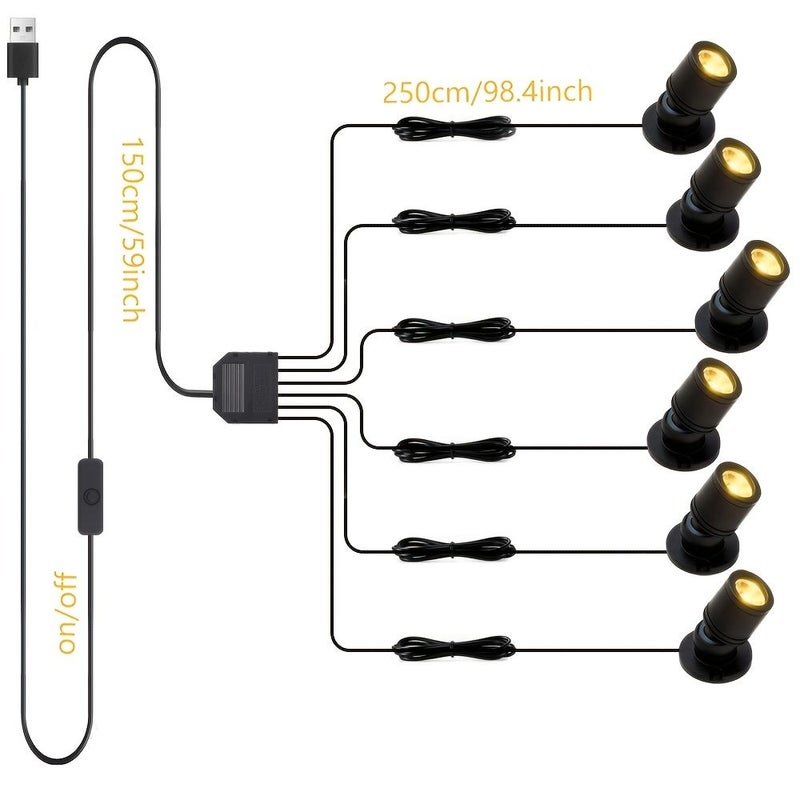 USB LED سبوت لايت عرض فضي برأسين مع مفتاح تشغيل/إيقاف، سلك بطول 157 بوصة، إضاءة دافئة 3000 كلفن، إضاءة صغيرة مميزة لخزائن العرض والأثريات والتماثيل والأرفف وعرض التجزئة، بالأسود والفضي والذهبي. - Image 1