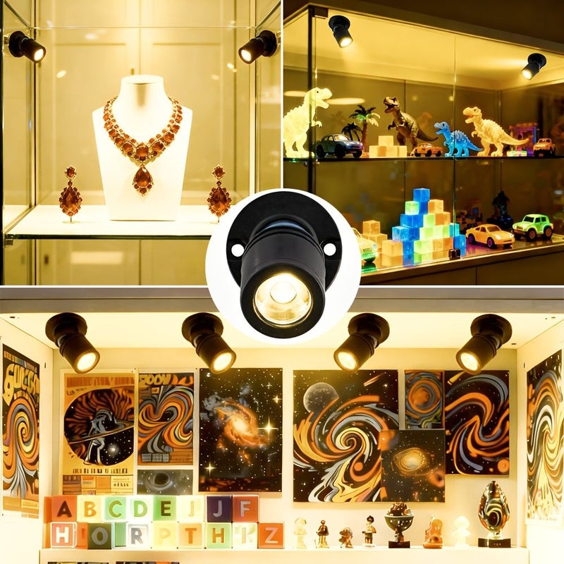 USB LED سبوت لايت عرض فضي برأسين مع مفتاح تشغيل/إيقاف، سلك بطول 157 بوصة، إضاءة دافئة 3000 كلفن، إضاءة صغيرة مميزة لخزائن العرض والأثريات والتماثيل والأرفف وعرض التجزئة، بالأسود والفضي والذهبي. - Image 4