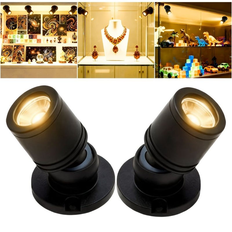 USB LED سبوت لايت عرض فضي برأسين مع مفتاح تشغيل/إيقاف، سلك بطول 157 بوصة، إضاءة دافئة 3000 كلفن، إضاءة صغيرة مميزة لخزائن العرض والأثريات والتماثيل والأرفف وعرض التجزئة، بالأسود والفضي والذهبي. - Image 2