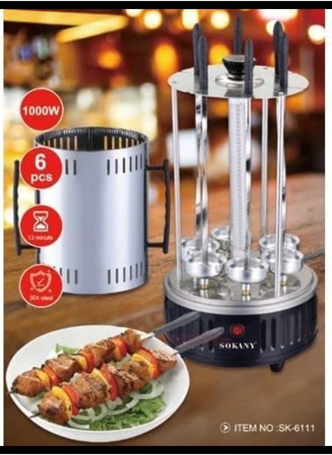Electric Grill Indoor Barbecue 360 degree BBQ Grill Machine Automatic Timing Rotating Grill Spiral for Household Party 9 Long Skewers Grill Fork