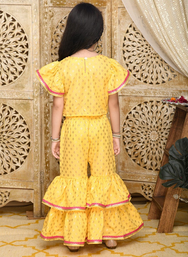 Saka Designs Girls Yellow Ethnic Motifs Printed Kurti with Sharara - Image 5