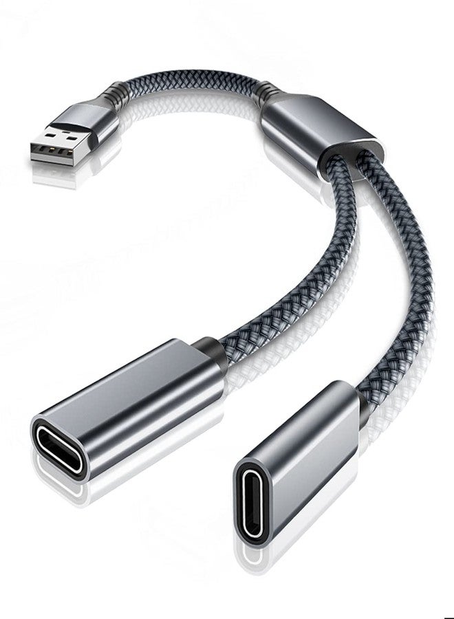 Elebase USB Male to Double USB C Female Adapter, Type A Charging Cable Double Two Splitter for MagSafe, Apple Watch iWatch Series 7, AirPods, iPhone 15 14 13 12 Pro Max SE, iPad 8, 9, 10, Air 4 5, - Image 1