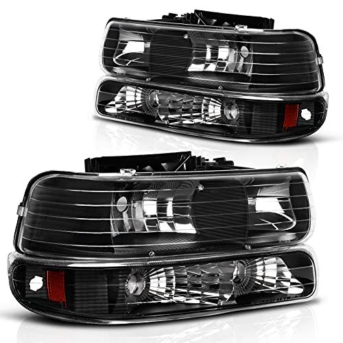 DWVO Headlight Assembly Compatible with 99-02 Chevy Silverado 1500 2500/01-02 Chevy Silverado 1500HD 2500HD 3500/00-06 Chevy Tahoe Suburban 1500 2500 with Bumper Lights - Image 1