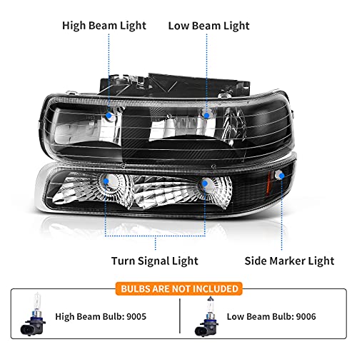 DWVO Headlight Assembly Compatible with 99-02 Chevy Silverado 1500 2500/01-02 Chevy Silverado 1500HD 2500HD 3500/00-06 Chevy Tahoe Suburban 1500 2500 with Bumper Lights - Image 3