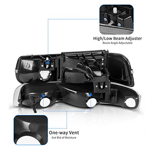 DWVO Headlight Assembly Compatible with 99-02 Chevy Silverado 1500 2500/01-02 Chevy Silverado 1500HD 2500HD 3500/00-06 Chevy Tahoe Suburban 1500 2500 with Bumper Lights - Image 4