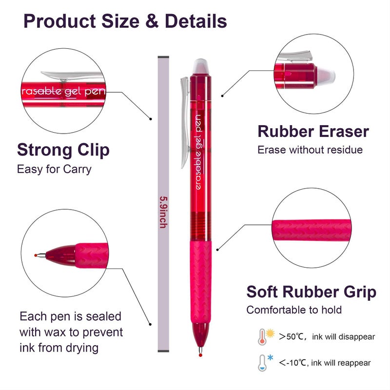 Lineon Erasable Gel Pens, 22 Colors Lineon Retractable Erasable Pens Clicker, Fine Point, Make Mistakes Disappear, Assorted Color Inks for Drawing Writing Planner and Crossword Puzzles - Image 3