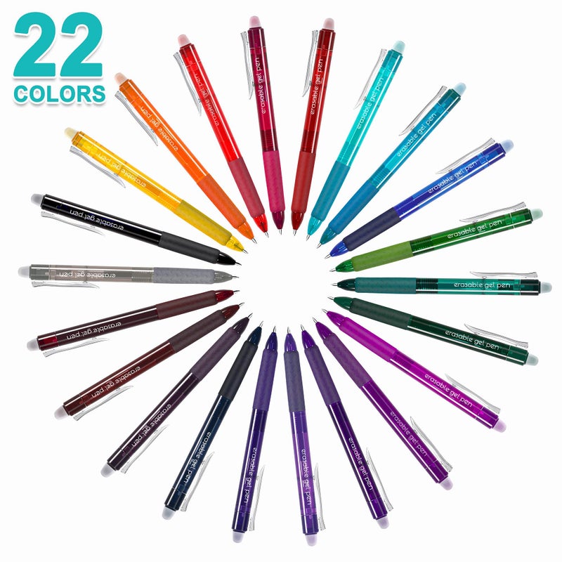Lineon Erasable Gel Pens, 22 Colors Lineon Retractable Erasable Pens Clicker, Fine Point, Make Mistakes Disappear, Assorted Color Inks for Drawing Writing Planner and Crossword Puzzles - Image 2