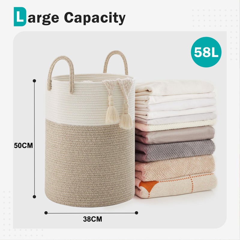 YOUDENOVA Cotton Rope Laundry Basket by YOUDENOVA, 58L Woven Collapsible Laundry Hamper, Clothes Hamper with Reinforced Handles in the Laundry Room, Bedroom, Bathroom, Brown - Image 4