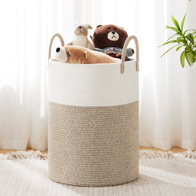 YOUDENOVA Cotton Rope Laundry Basket by YOUDENOVA, 58L Woven Collapsible Laundry Hamper, Clothes Hamper with Reinforced Handles in the Laundry Room, Bedroom, Bathroom, Brown - Image 3