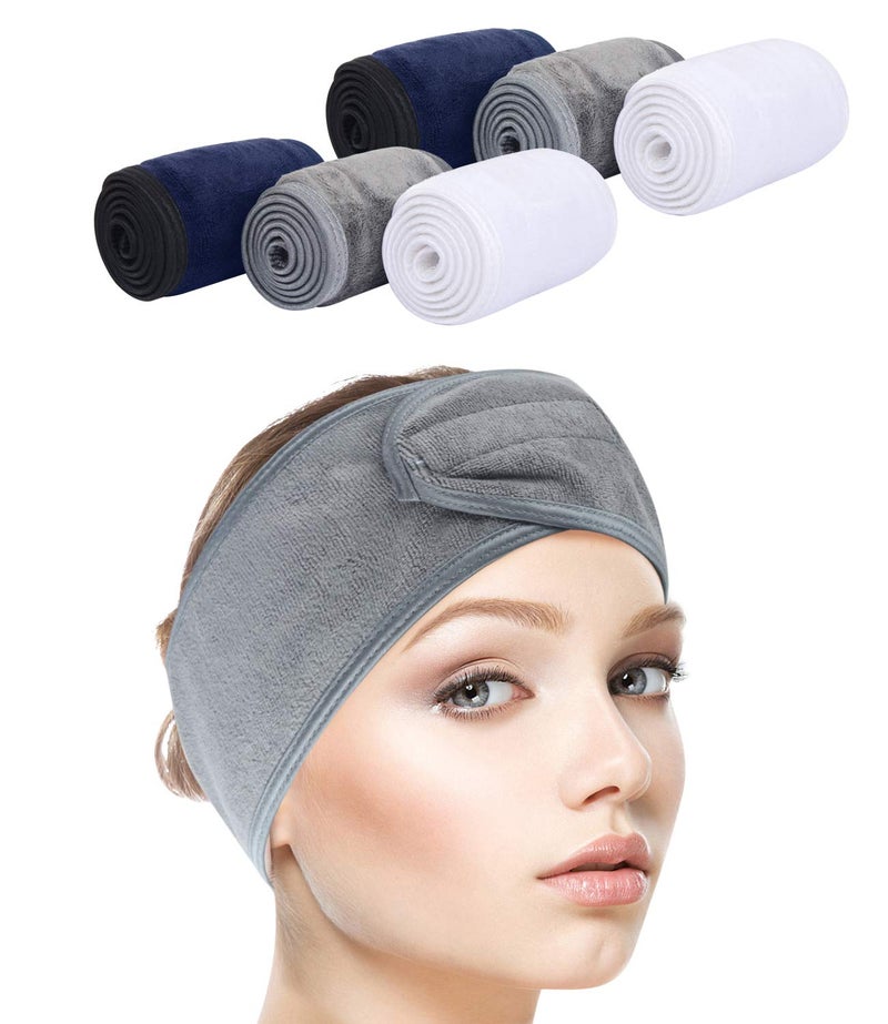 Sinland SINLAND Spa Headband for Women 6 Counts Ultra Soft Adjustable Makeup Hair Band with Magic Tape Stretch Head Wrap for Bath Shower Facial Mask Yoga 